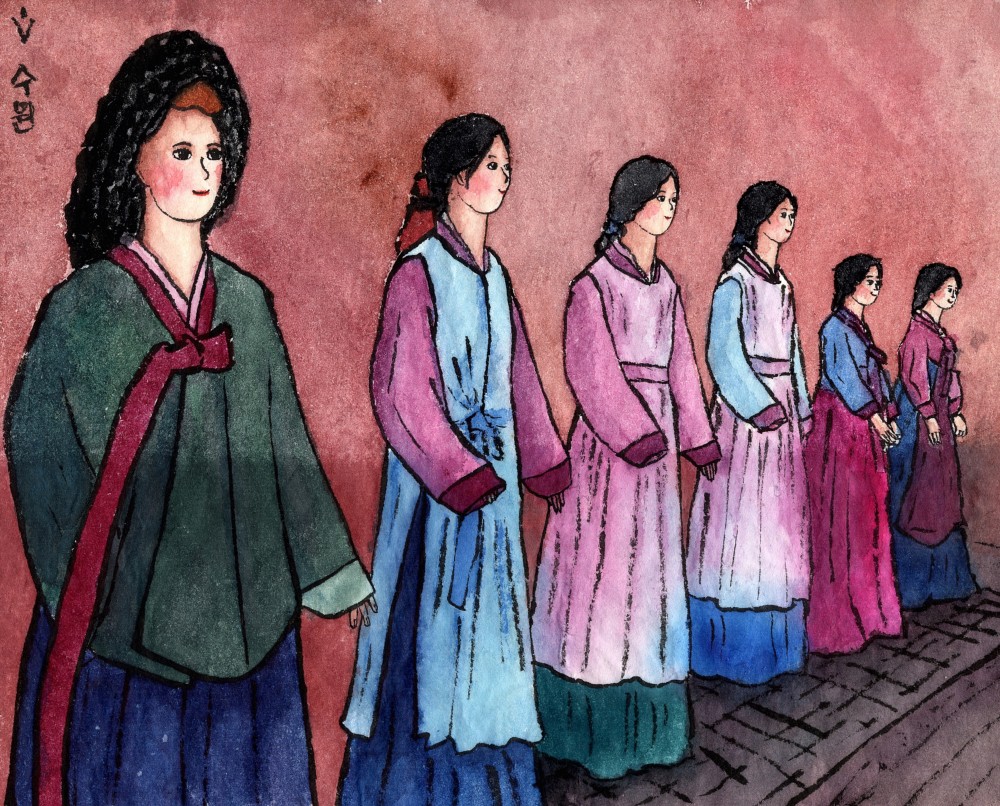 Корейские рисунки. §14: Сувон. Ханбок в дворце Хенгун