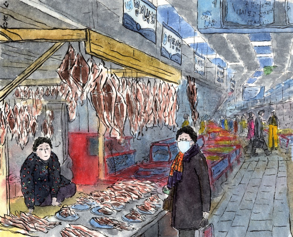 Korean paintings. §27:  Busan. At Jagalchi Fish Market