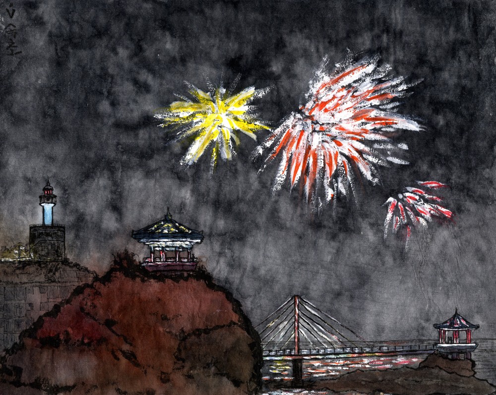 Korean paintings. §32: Sokcho. New year's fireworks at midnight