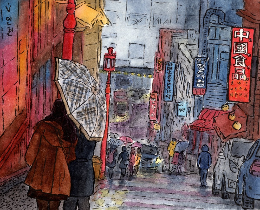 Korean paintings. §38: Incheon. Rain in Chinatown