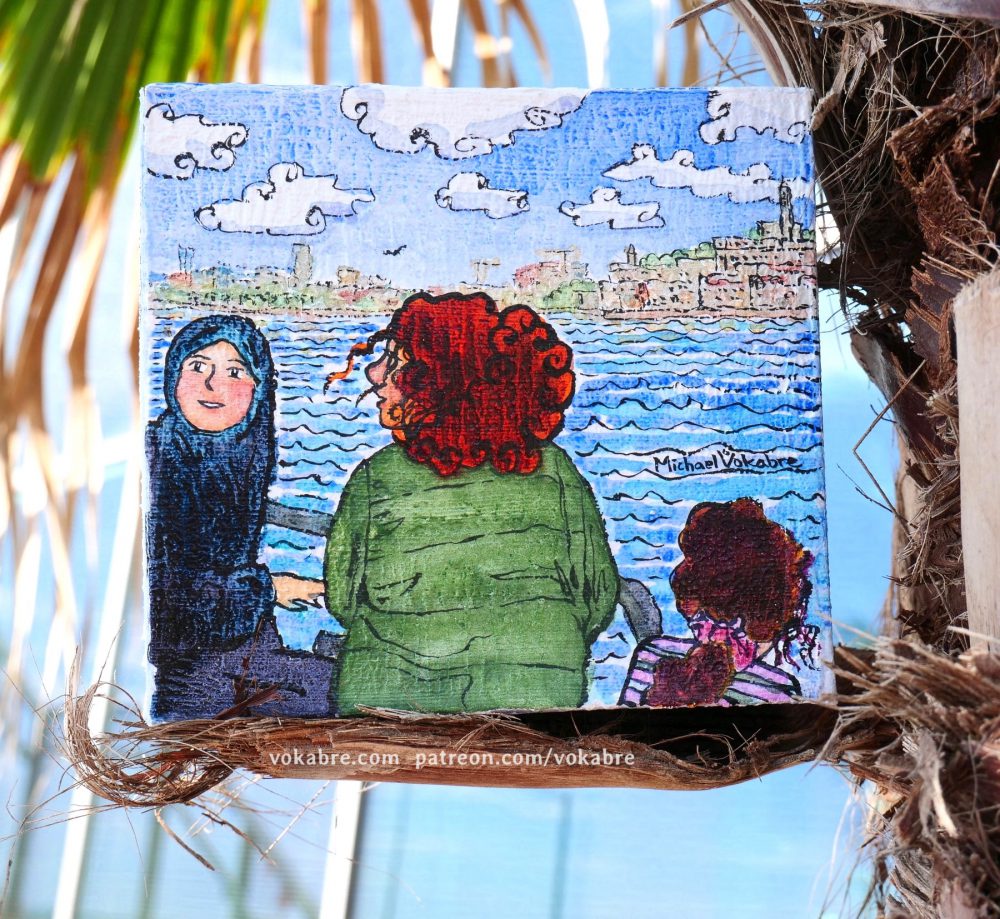 Recycled cardboard box: On a ship, by Jaffa port